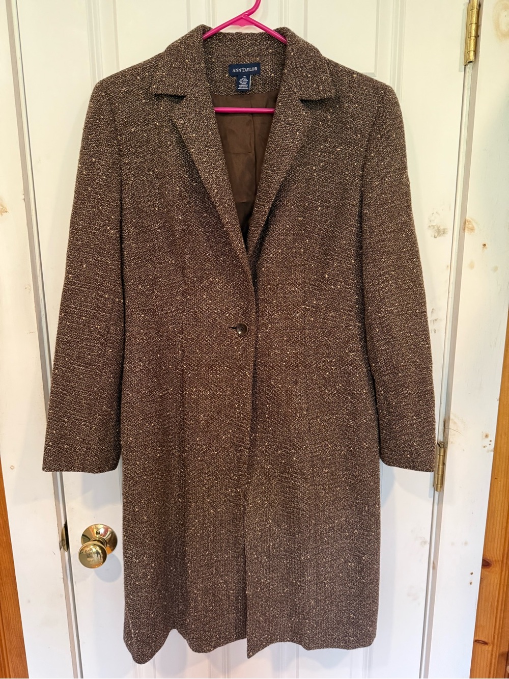 Ann Taylor Brown Tweed Single-Button Trench Coat